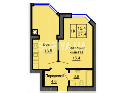 Однокомнатная квартира 37,4 м/кв - ЖК София