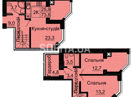 Двухуровневая квартира 73,6 м/кв - ЖК София
