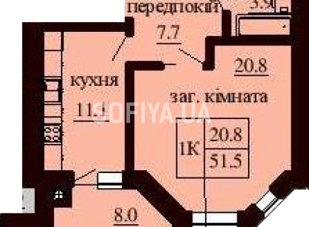 Однокомнатная квартира 51.5 м/кв - ЖК София