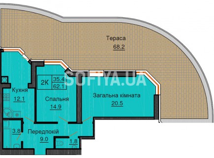 Двухкомнатная квартира 62,1 м/кв - ЖК София