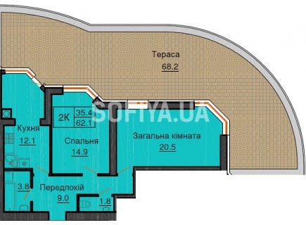 Двухкомнатная квартира 62,1 м/кв - ЖК София