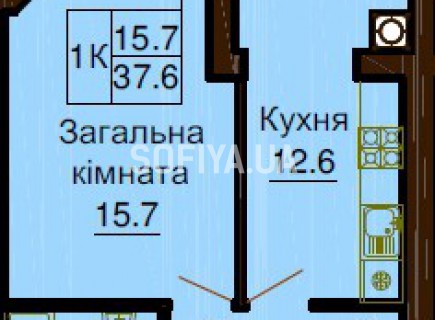 Однокомнатная квартира 37.6 м/кв - ЖК София