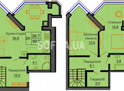 Двухуровневая квартира 90 м/кв - ЖК София