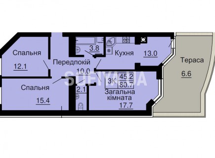 Трехкомнатная квартира 80,7 м/кв - ЖК София