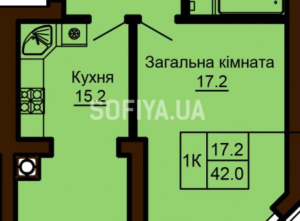 Однокомнатная квартира 42 м/кв - ЖК София