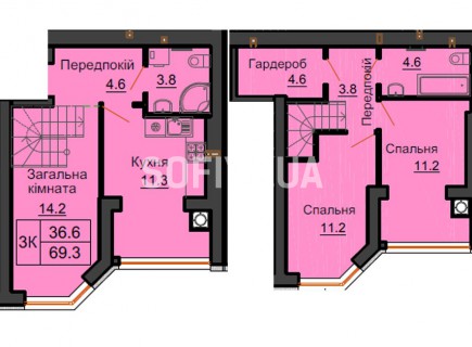 Двухуровневая квартира 69,3 м/кв - ЖК София