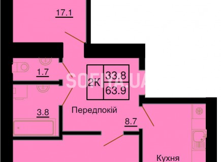 Двухкомнатная квартира 63,9 м/кв - ЖК София