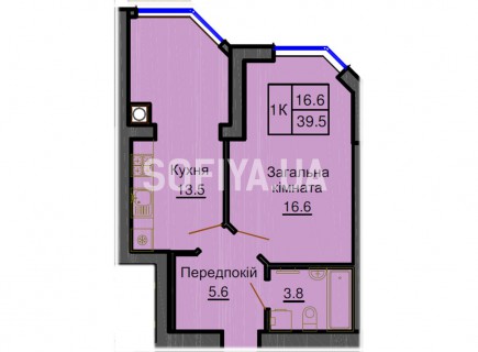 Однокомнатная квартира 39,5 м/кв - ЖК София