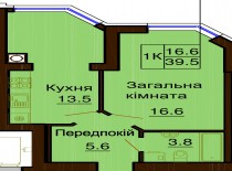 Однокомнатная квартира 39.5 м/кв - ЖК София