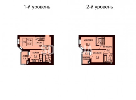 Двухуровневая квартира 76.5 м/кв - ЖК София