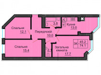 Трикімнатна квартира 74,1 кв.м - ЖК София