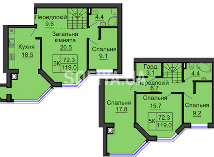 Двухуровневая квартира 119 м/кв - ЖК София