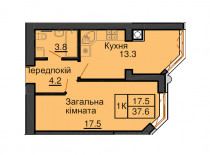 Однокімнатна квартира 37,6 м/кв - ЖК София