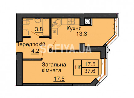 Однокімнатна квартира 37,6 м/кв - ЖК София