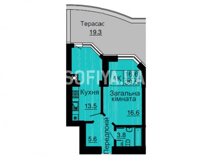 Однокомнатная квартира 39,5 м/кв - ЖК София