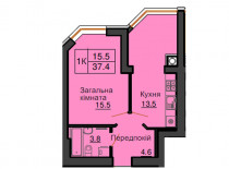 Однокомнатная квартира 37,4 м/кв - ЖК София