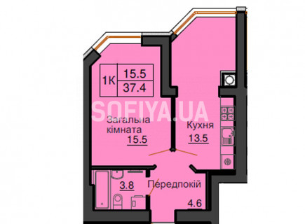 Однокімнатна квартира 37,4 м/кв - ЖК София