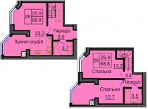 Двухуровневая квартира 68,8 м/кв - ЖК София
