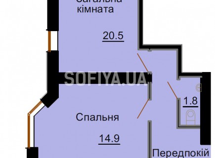 Двухкомнатная квартира 62,1 м/кв - ЖК София