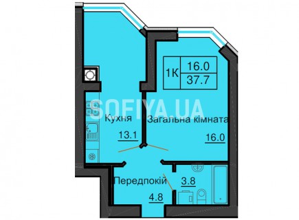 Однокомнатная квартира 37,7 м/кв - ЖК София