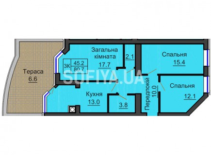 Трехкомнатная квартира 80,7 м/кв - ЖК София