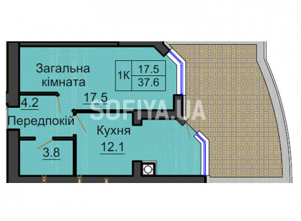 Однокімнатна квартира 37,6 м/кв - ЖК София