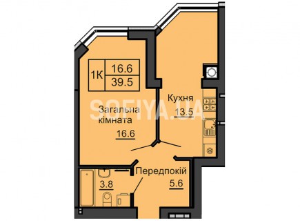 Однокомнатная квартира 39,5 м/кв - ЖК София