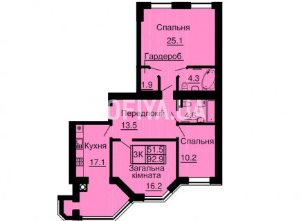 Трехкомнатная квартира 92,9 м/кв - ЖК София