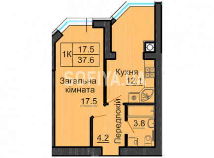 Однокімнатна квартира 37,6 м/кв - ЖК София