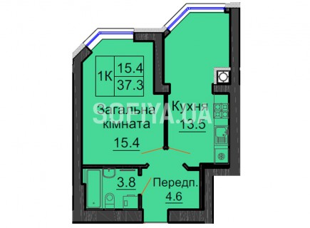 Однокомнатная квартира 37,3 м/кв - ЖК София