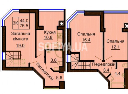 Двухуровневая квартира 75.5 м/кв - ЖК София