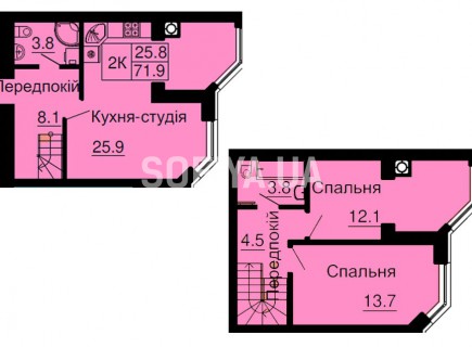 Двухуровневая квартира 71,9 м/кв - ЖК София