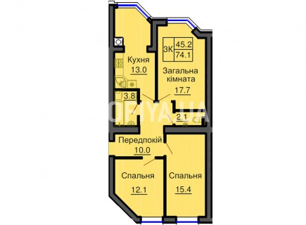 Трехкомнатная квартира 74,1 м/кв - ЖК София