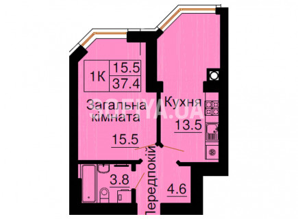 Однокімнатна квартира 37,4 м/кв - ЖК София