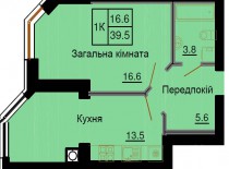 Однокомнатная квартира 39,5 м/кв - ЖК София