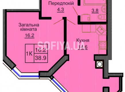 Однокомнатная квартира 38.9 м/кв - ЖК София