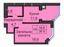 Однокомнатная квартира 36,9 м/кв - ЖК София