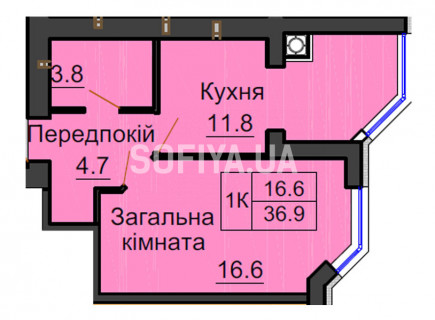 Однокомнатная квартира 36,9 м/кв - ЖК София