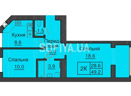 Двухкомнатная квартира 49,2 м/кв - ЖК София