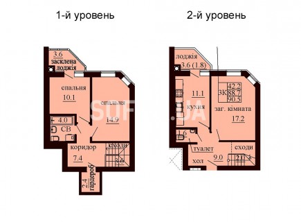 Двухуровневая квартира 90.5 м/кв - ЖК София