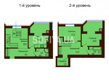 Двухуровневая квартира 91.9 м/кв - ЖК София