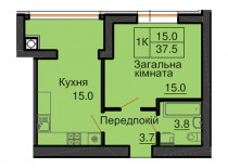 Однокомнатная квартира 37,5 м/кв - ЖК София