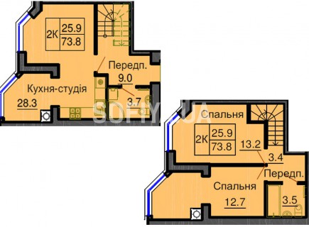 Двухуровневая квартира 73,8 м/кв - ЖК София