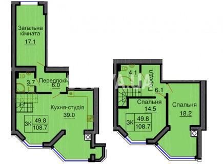 Двухуровневая квартира 108,7 м/кв - ЖК София