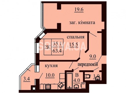 2-х комнатная квартира 63.4 м/кв - ЖК София