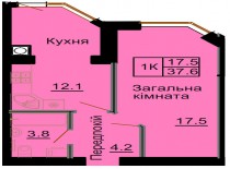 Однокомнатная квартира 37,6 м/кв - ЖК София