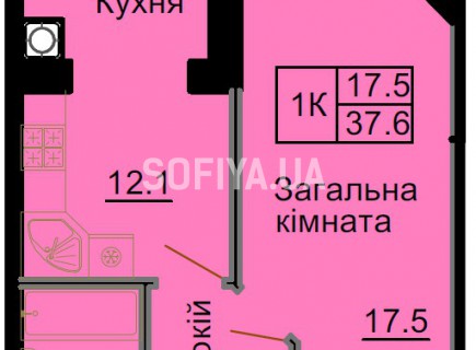 Однокомнатная квартира 37,6 м/кв - ЖК София