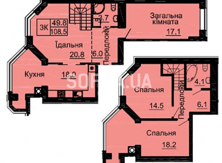 Двухуровневая квартира 108,5 м/кв - ЖК София