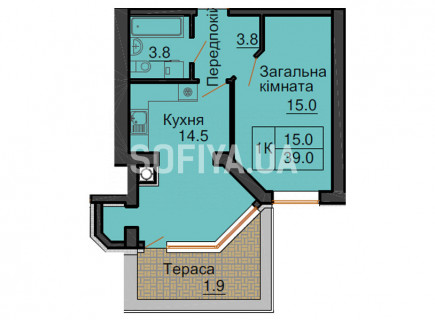 Однокімнатна квартира 37,1 м/кв - ЖК София