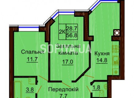 2-х комнатная квартира 56.8 м/кв - ЖК София